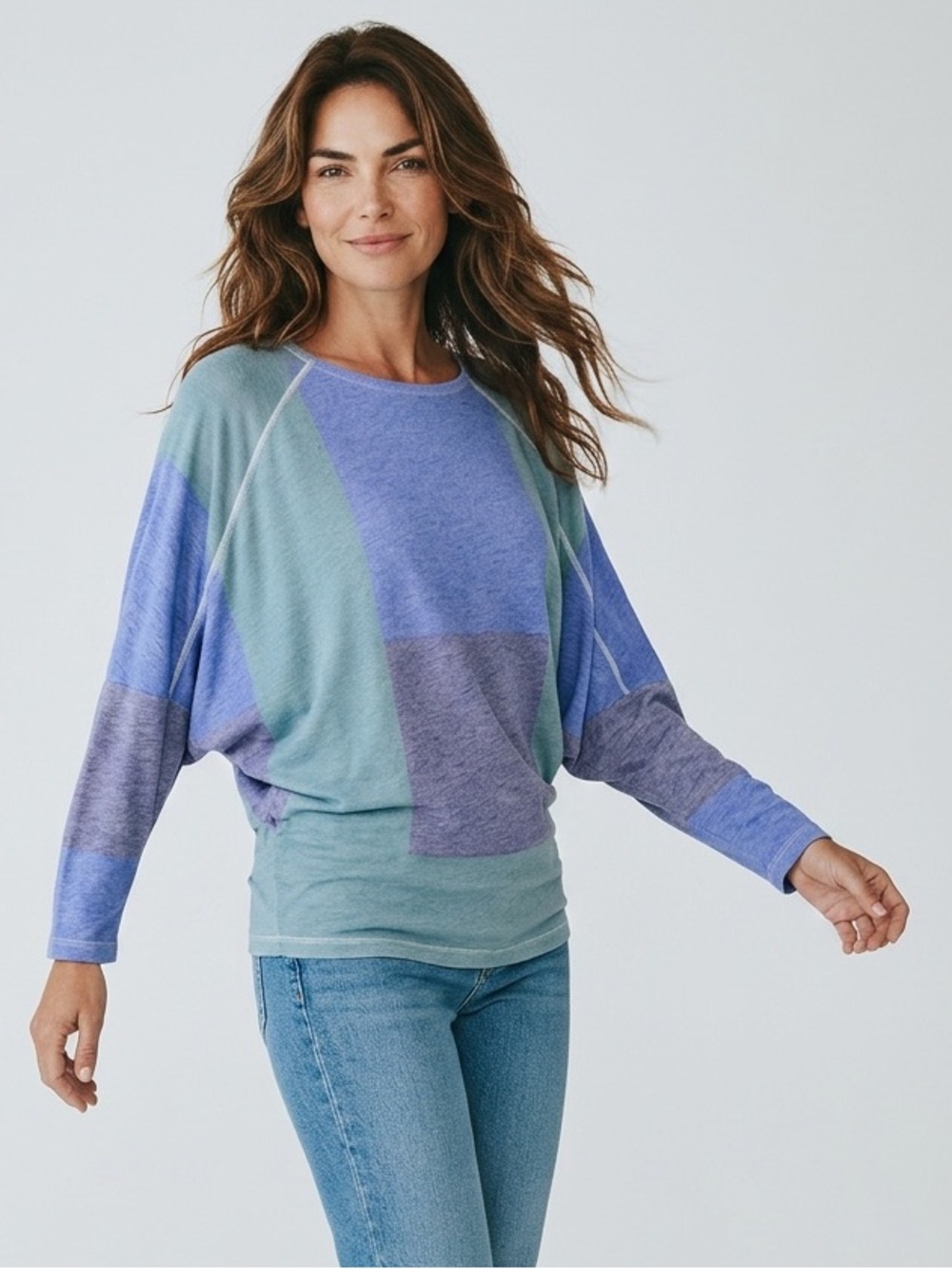 Go Couture Vintage Edition Color Block Oversized Batwing Sleeve Dolman Top Large
